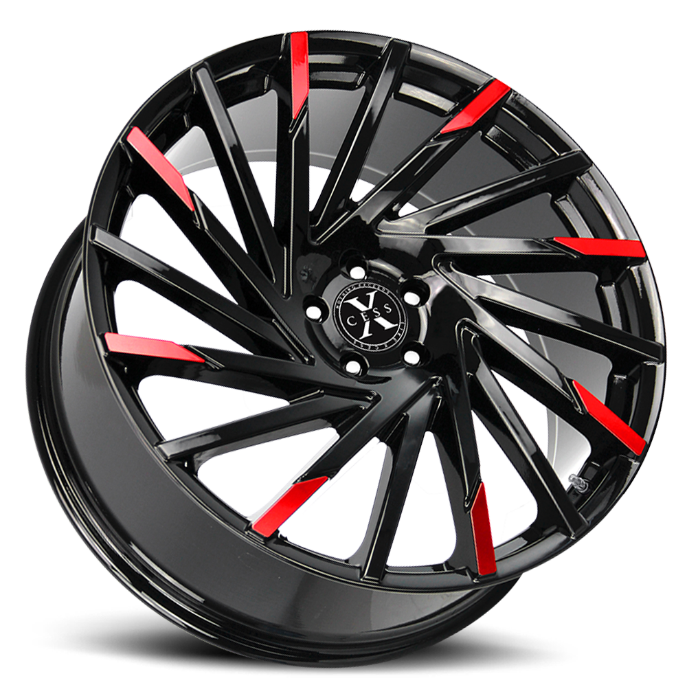 XCESS X02 X02 22X9 15MM 5X115 GLOSS BLACK MACHINED RED TIPS | X02251515GBMRT