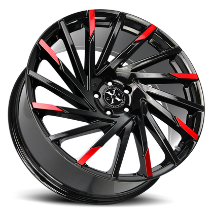 XCESS X02 X02 22X9 15MM 5X115 GLOSS BLACK MACHINED RED TIPS | X02251515GBMRT