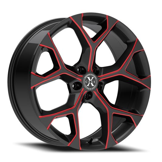 XCESS X05 5 FLAKE 22X9 15MM 5X115 GLOSS BLACK CANDY RED MILLED | X0529051515GBMLR