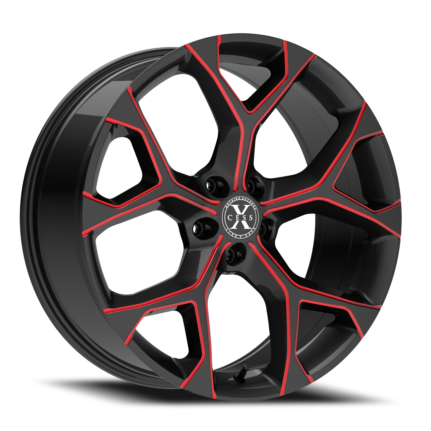 XCESS X05 5 FLAKE 22X9 35MM 5X114.3 GLOSS BLACK CANDY RED MILLED | X0529051435GBMLR
