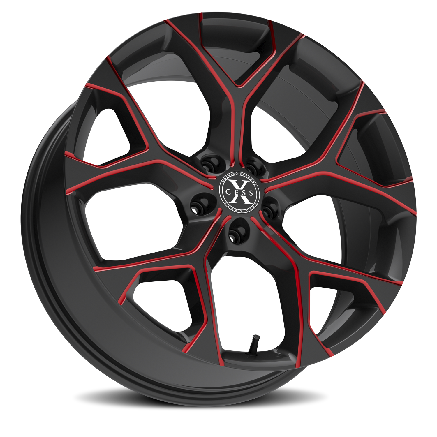 XCESS X05 5 FLAKE 24X9 15MM 5X115 GLOSS BLACK CANDY RED MILLED | X0549051515GBMLR