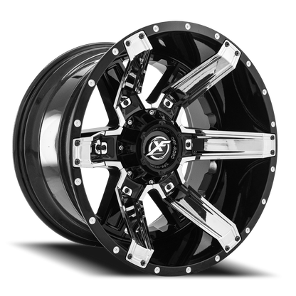 XF OFF-ROAD XF-214 20X10 -12 5X139.7/5X150 GLOSS BLACK + CHROME INSERTS