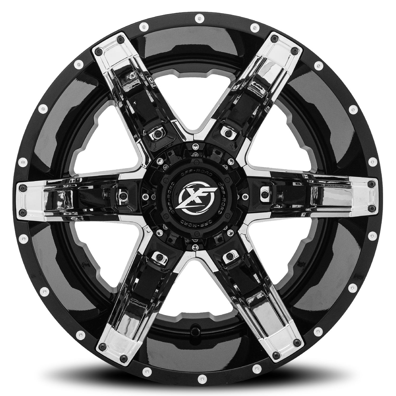XF OFF-ROAD XF-214 20X10 -24 5X139.7/5X150 GLOSS BLACK + CHROME INSERTS