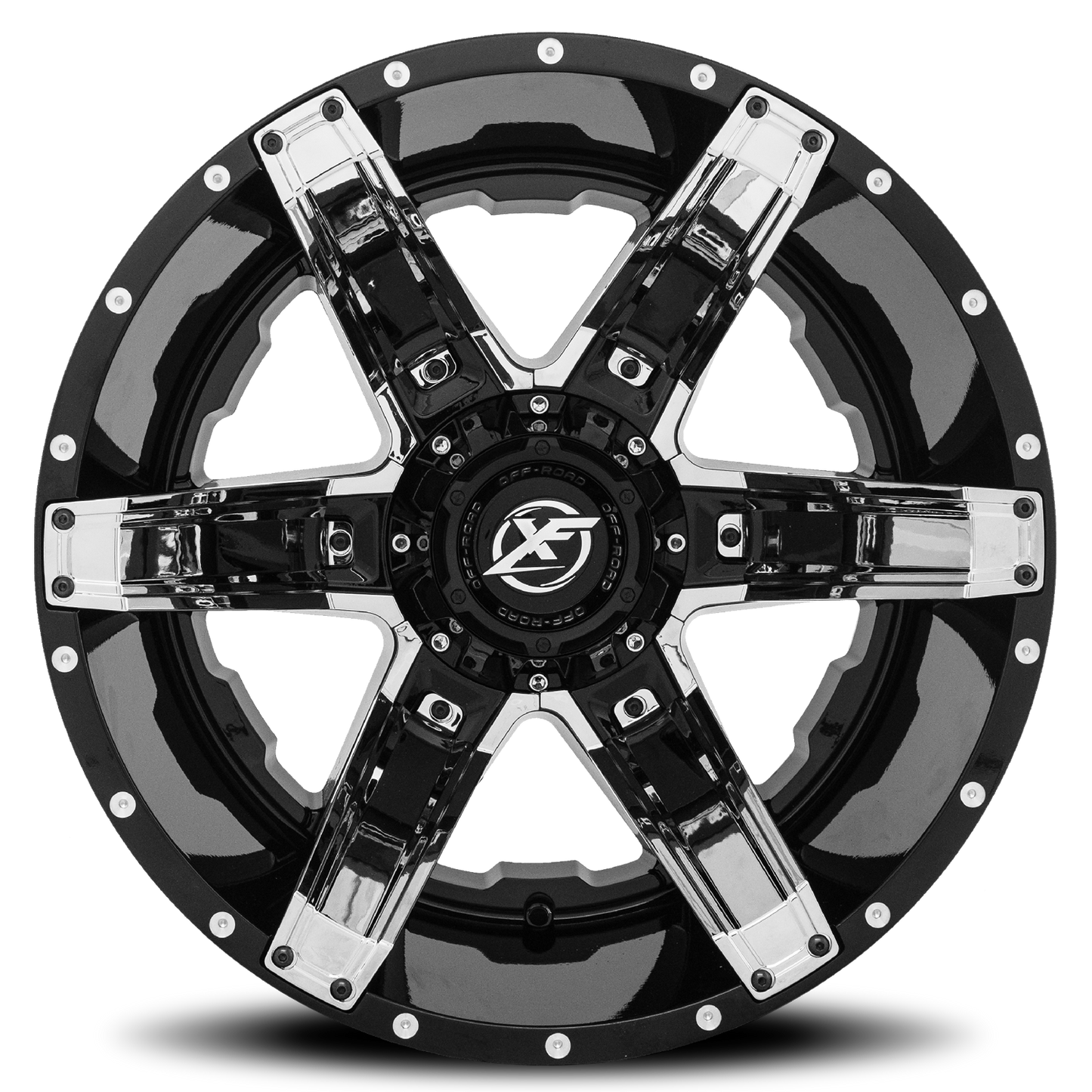 XF OFF-ROAD XF-214 20X10 -12 5X139.7/5X150 GLOSS BLACK + CHROME INSERTS