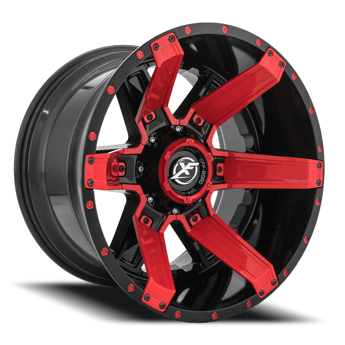 XF OFF-ROAD XF-214 20X10 -12 5X127/5X139.7 GLOSS BLACK + RED INSERTS