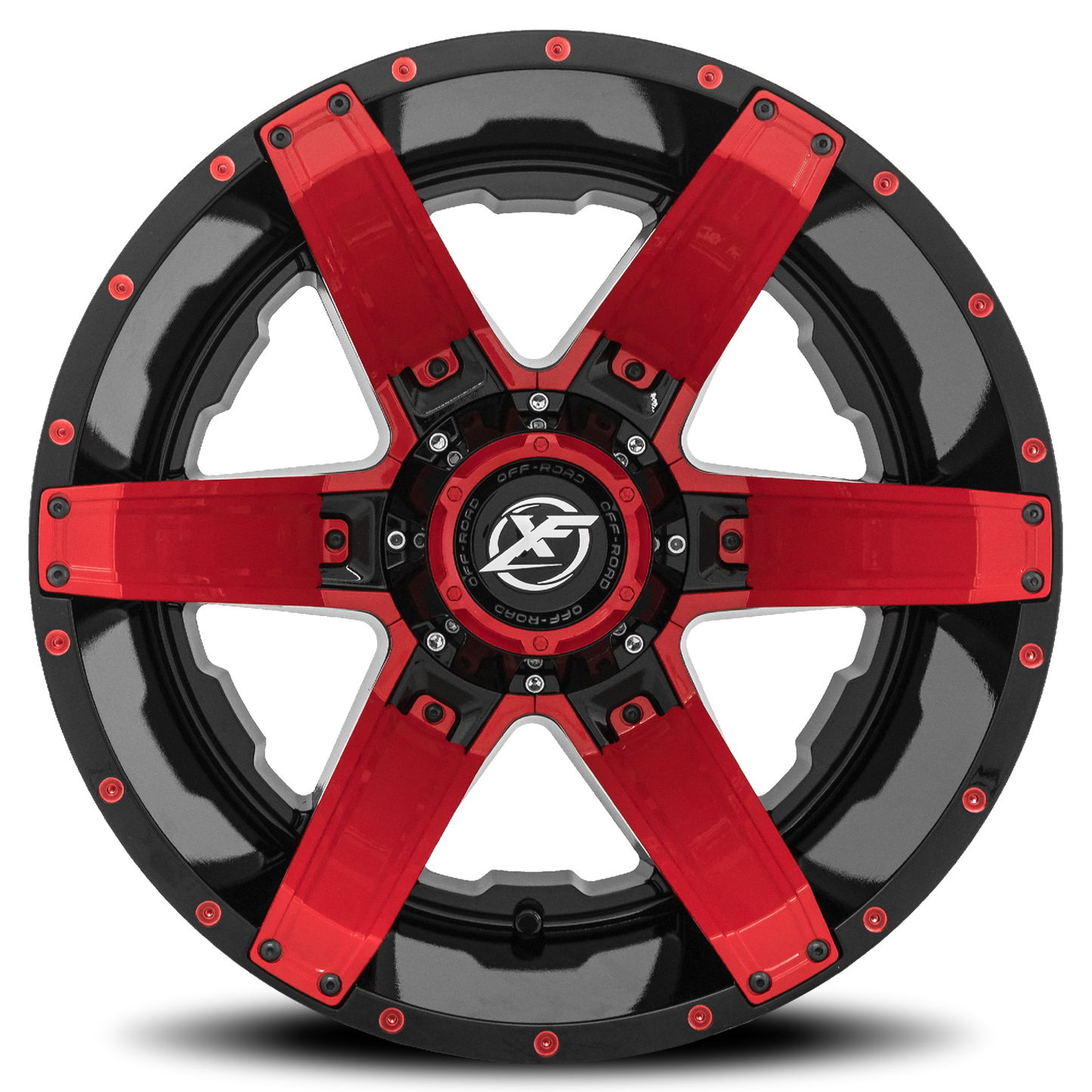 XF OFF-ROAD XF-214 20X10 -12 5X127/5X139.7 GLOSS BLACK + RED INSERTS