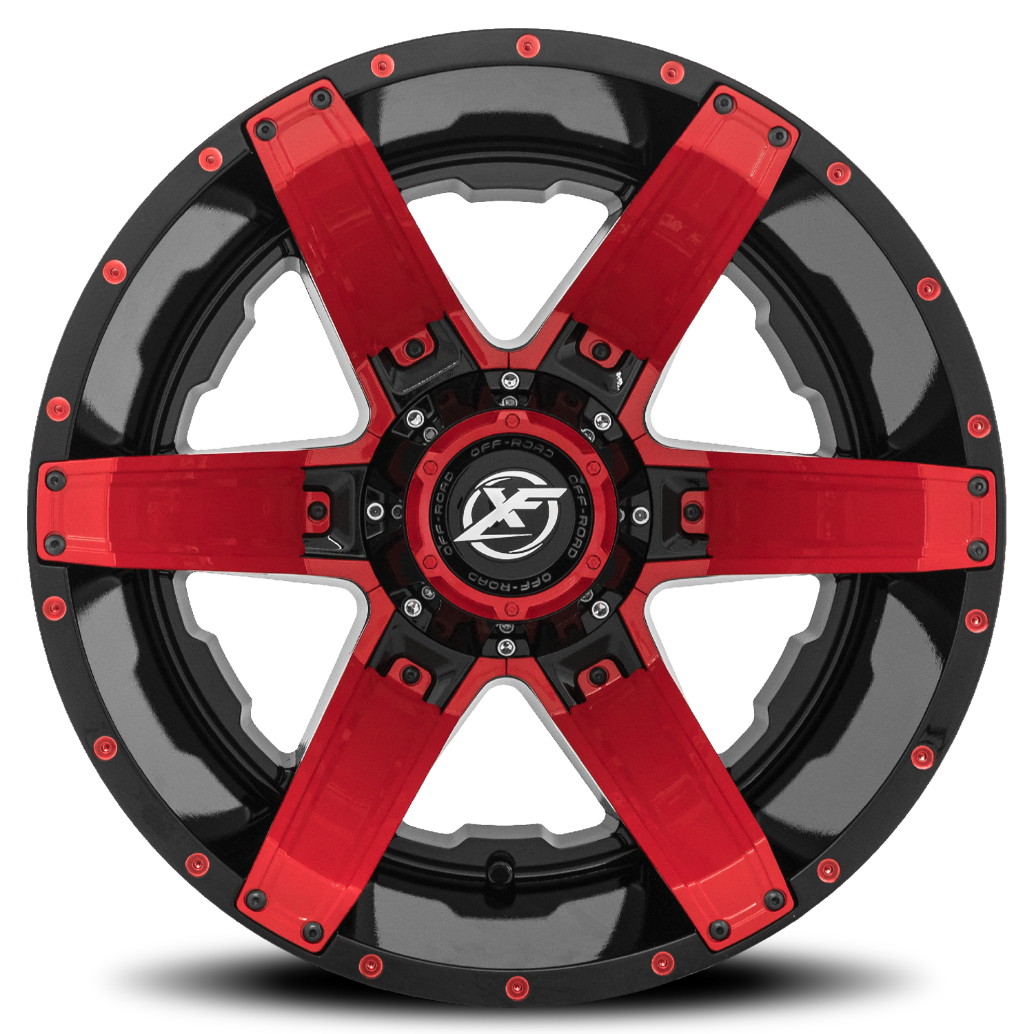XF OFF-ROAD XF-214 20X10 -12 5X127/5X139.7 GLOSS BLACK + RED INSERTS