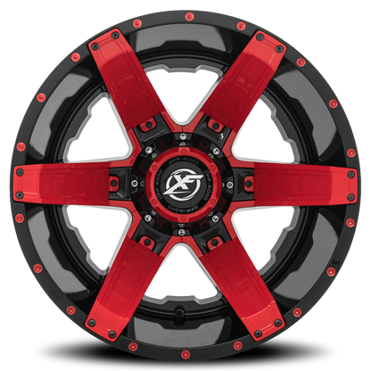 XF OFF-ROAD XF-214 20X10 -12 5X127/5X139.7 GLOSS BLACK + RED INSERTS