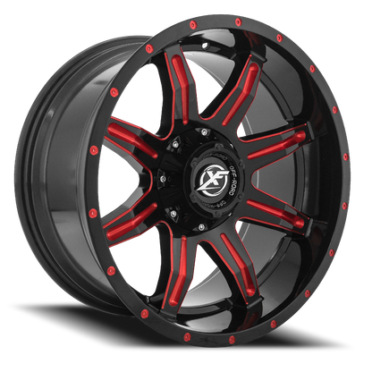 XF OFF-ROAD XF-215 24X12 -44 5X127/5X139.7 GLOSS BLACK & RED MILLED