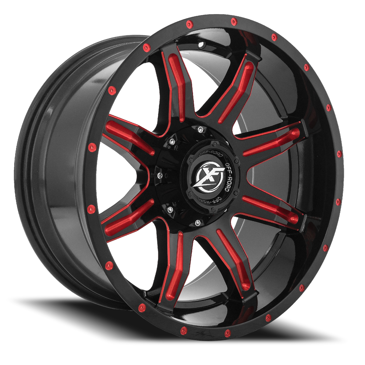 XF OFF-ROAD XF-215 22X12 -44 6X135/6X139.7 GLOSS BLACK & RED MILLED