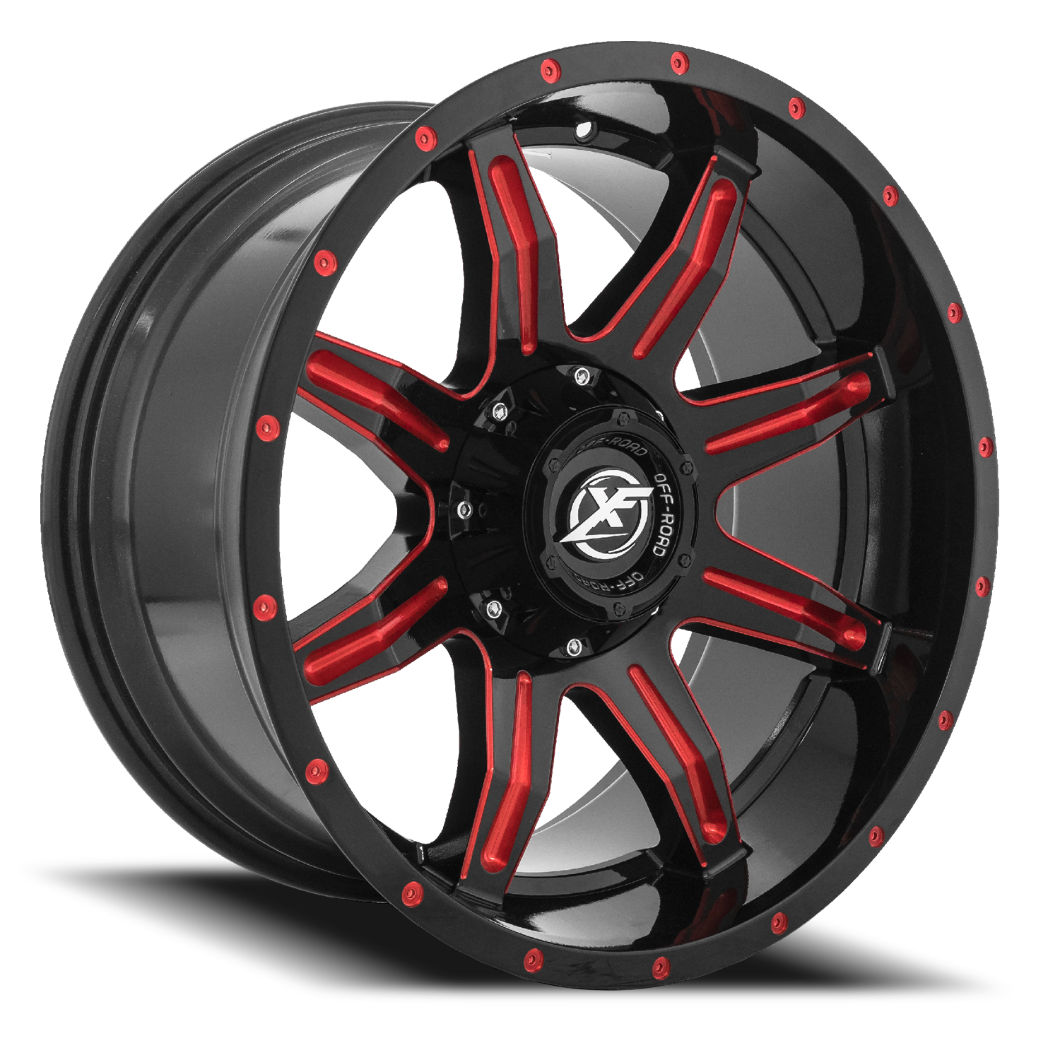 XF OFF-ROAD XF-215 22X12 -44 5X127/5X139.7 GLOSS BLACK & RED MILLED