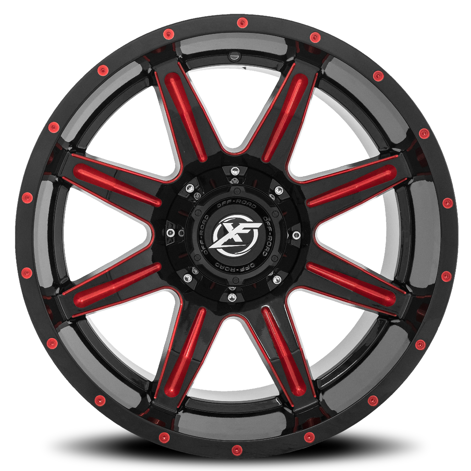 XF OFF-ROAD XF-215 22X12 -44 6X135/6X139.7 GLOSS BLACK & RED MILLED