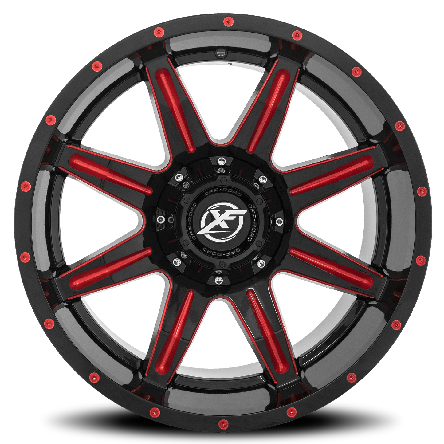 XF OFF-ROAD XF-215 24X12 -44 5X127/5X139.7 GLOSS BLACK & RED MILLED