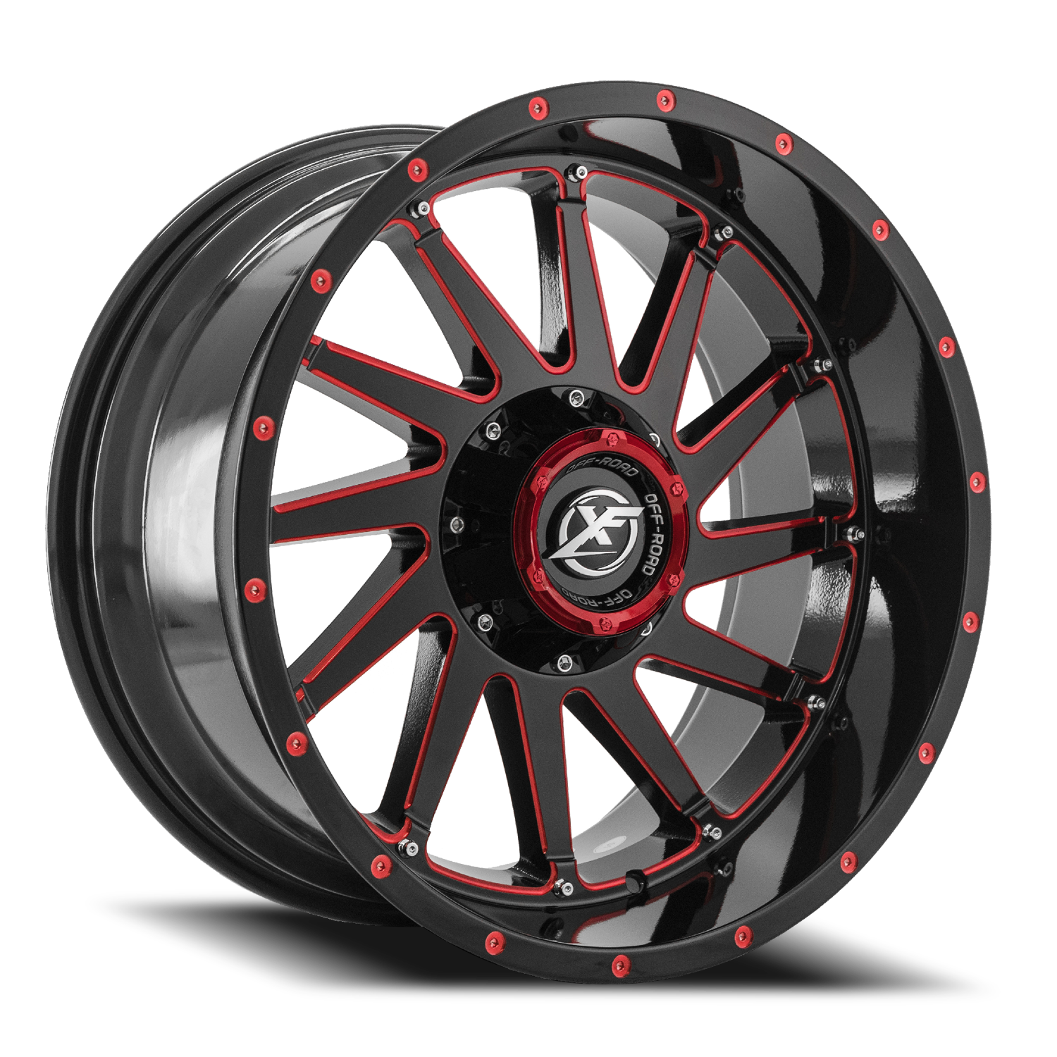 XF OFF-ROAD XF-216 20X10 -12 5X127/5X139.7 GLOSS BLACK & RED MILLED