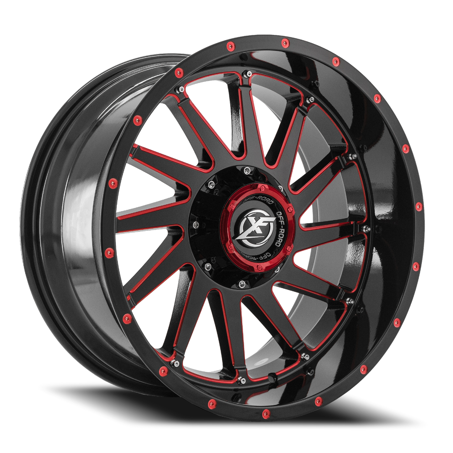 XF OFF-ROAD XF-216 20X9 0 6X135/6X139.7 GLOSS BLACK & RED MILLED