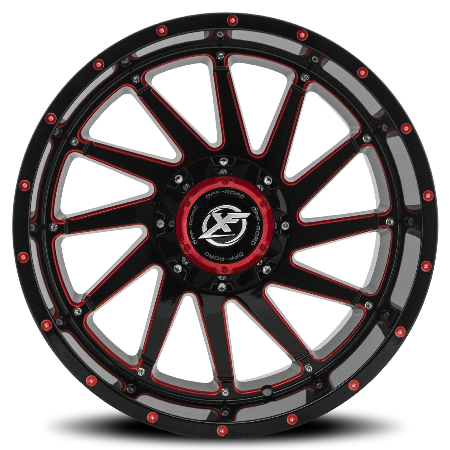 XF OFF-ROAD XF-216 20X12 -44 8X165.1/8X170 GLOSS BLACK & RED MILLED