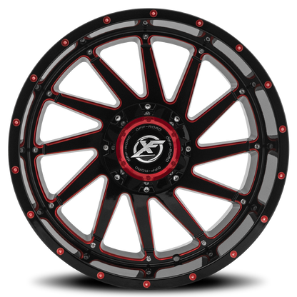 XF OFF-ROAD XF-216 22X12 -44 6X135/6X139.7 GLOSS BLACK & RED MILLED