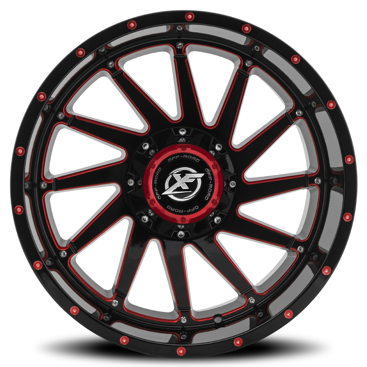 XF OFF-ROAD XF-216 20X10 -24 5X127/5X139.7 GLOSS BLACK & RED MILLED