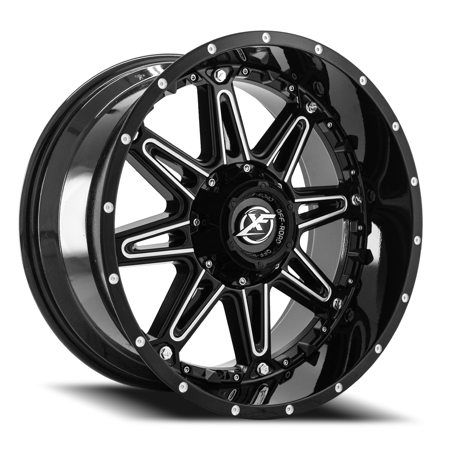XF OFF-ROAD XF-217 20X10 -12 5X114.3/5X127 GLOSS BLACK & MILLED + BLACK INSERTS