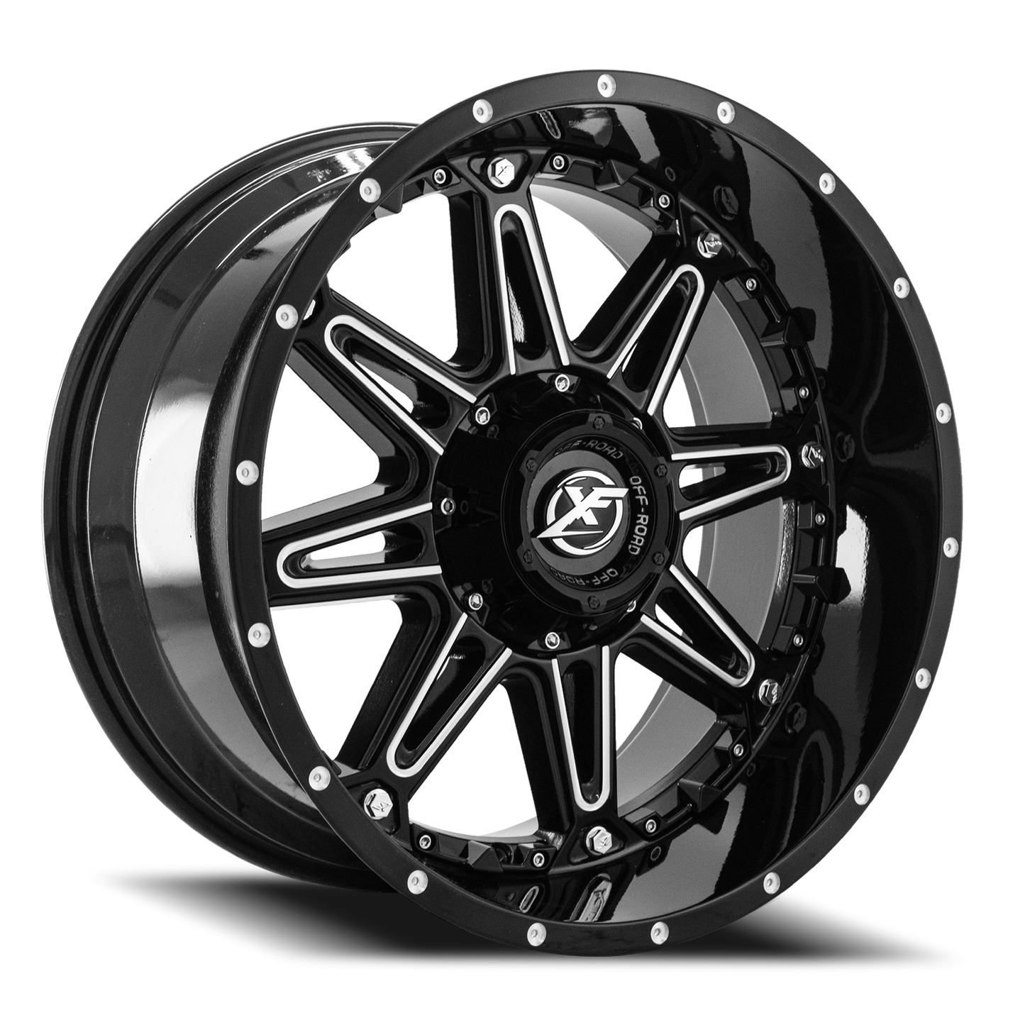 XF OFF-ROAD XF-217 20X10 -12 5X114.3/5X127 GLOSS BLACK & MILLED + BLACK INSERTS