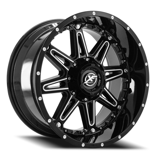 XF OFF-ROAD XF-217 22X12 -44 5X139.7/5X150 GLOSS BLACK & MILLED + BLACK INSERTS