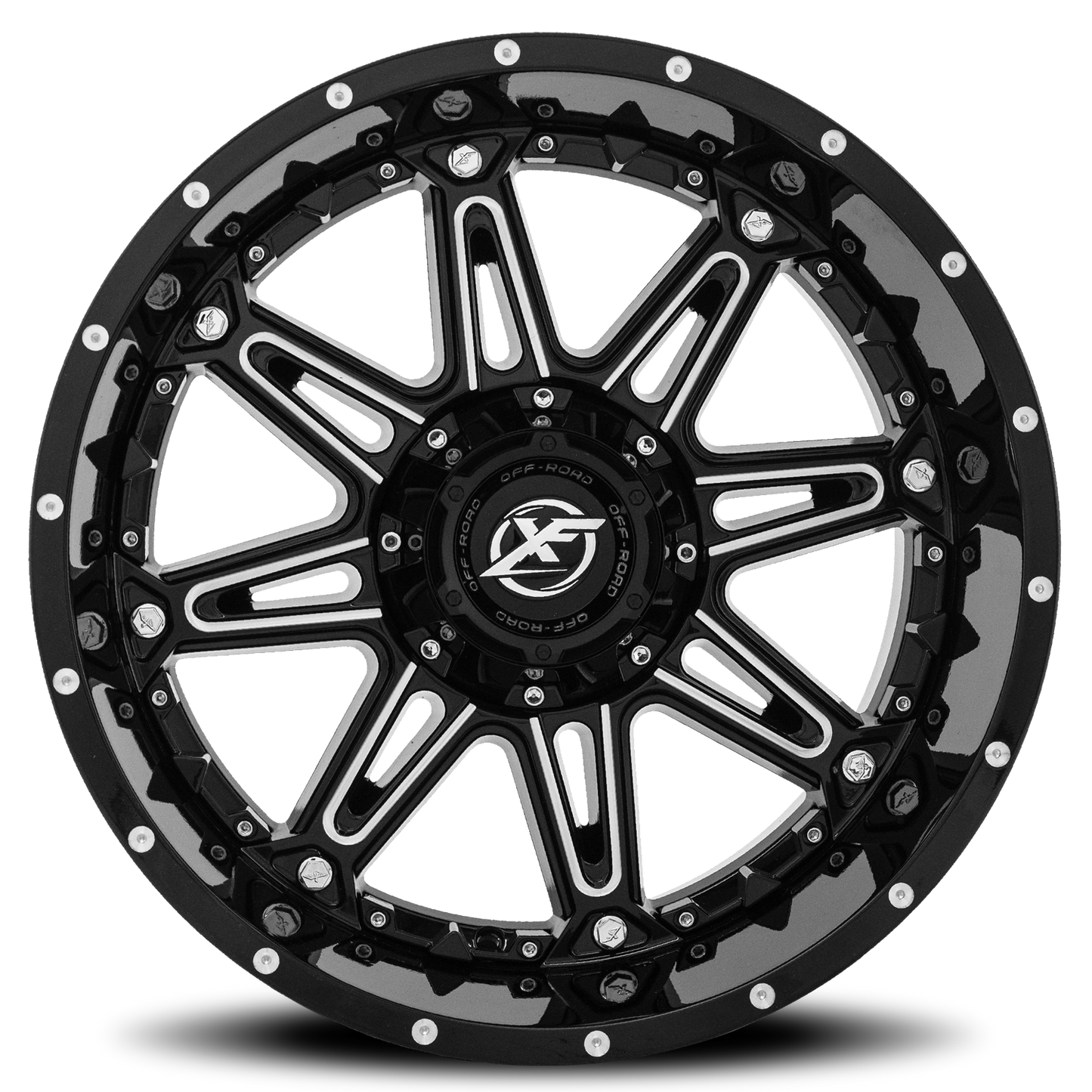 XF OFF-ROAD XF-217 20X10 -12 6X135/6X139.7 GLOSS BLACK & MILLED + BLACK INSERTS