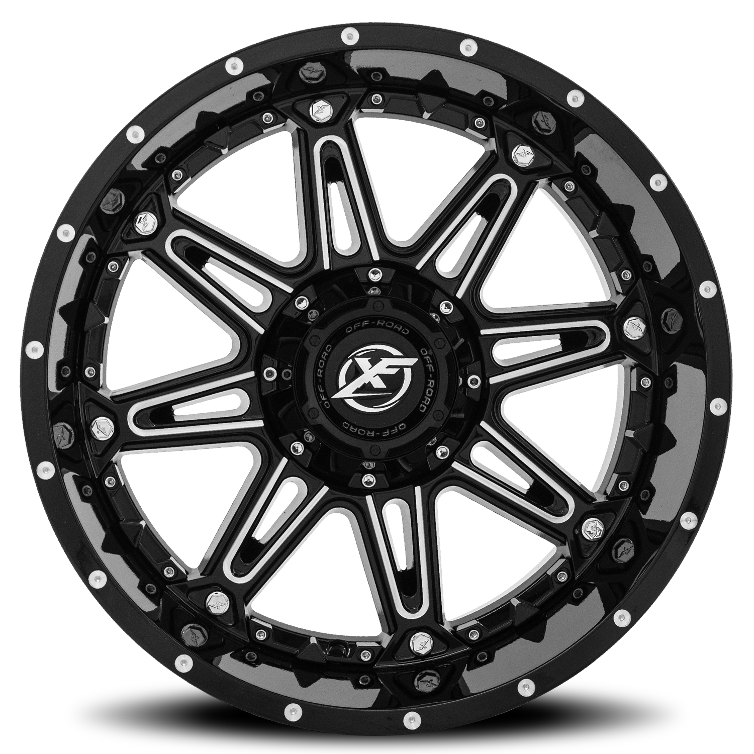 XF OFF-ROAD XF-217 20X10 -12 5X114.3/5X127 GLOSS BLACK & MILLED + BLACK INSERTS