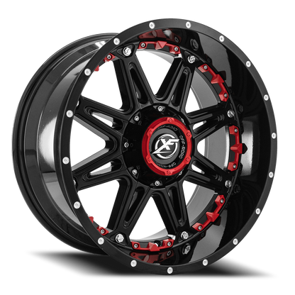 XF OFF-ROAD XF-217 20X12 -44 5X139.7/5X150 GLOSS BLACK + RED INSERTS
