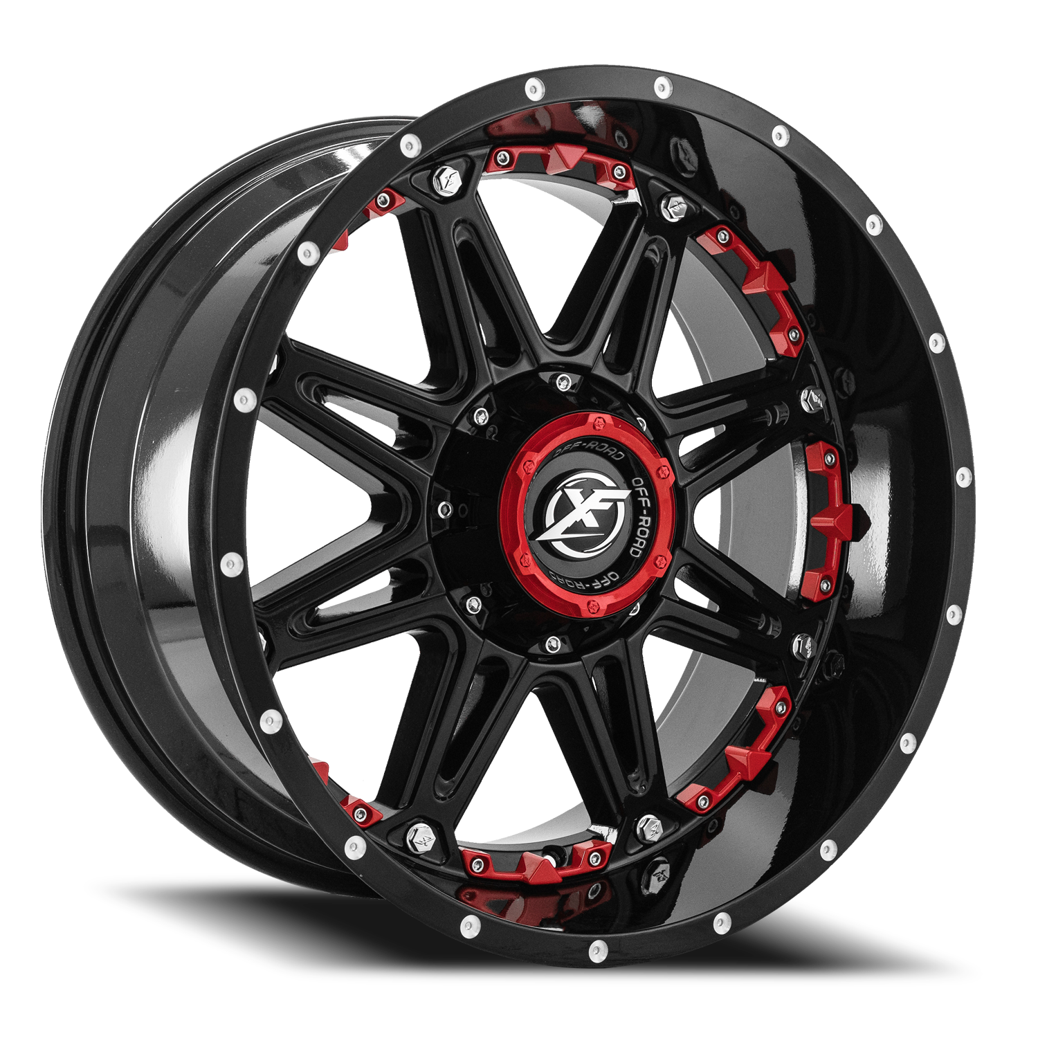 XF OFF-ROAD XF-217 20X9 12 5X139.7/5X150 GLOSS BLACK + RED INSERTS