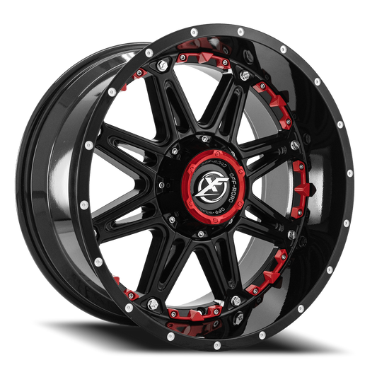 XF OFF-ROAD XF-217 20X12 -44 6X135/6X139.7 GLOSS BLACK + RED INSERTS