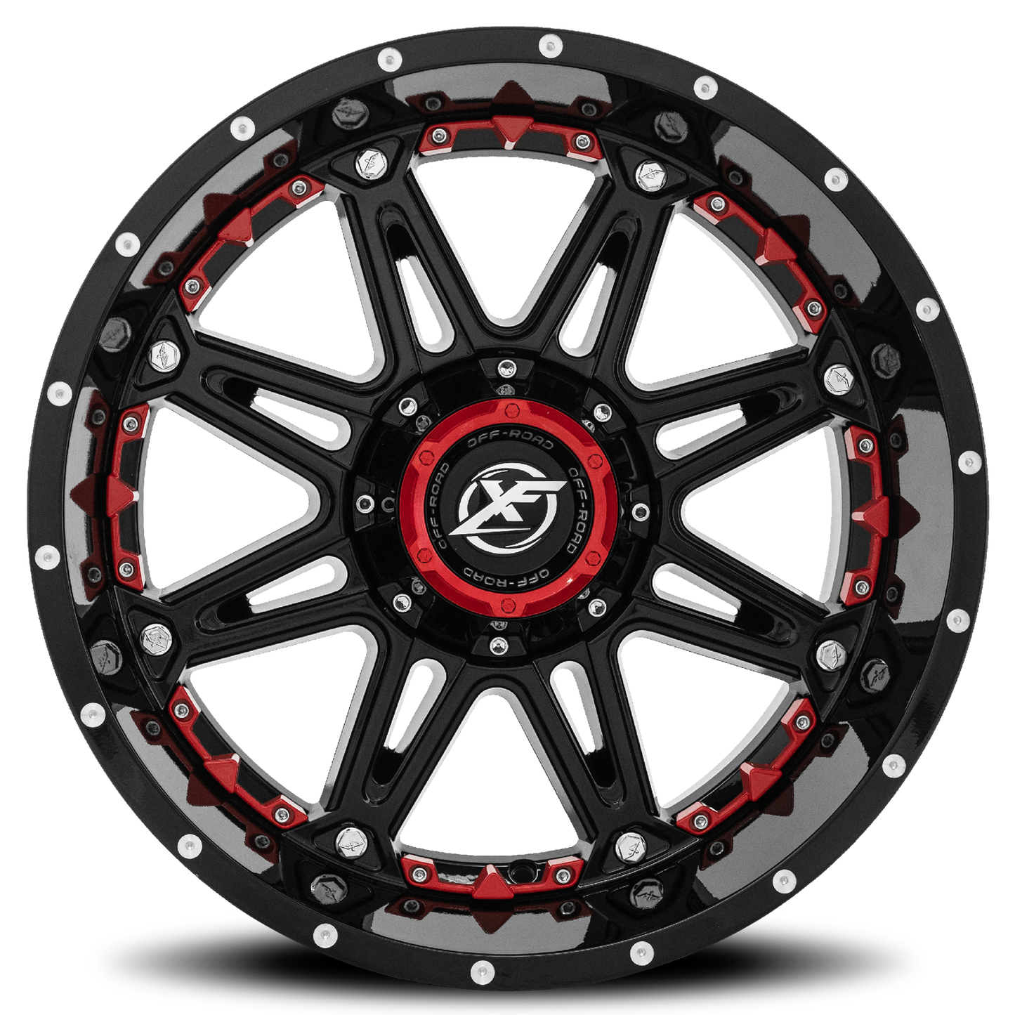 XF OFF-ROAD XF-217 20X10 -24 5X114.3/5X127 GLOSS BLACK + RED INSERTS