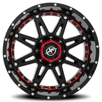 XF OFF-ROAD XF-217 20X9 0 5X127/5X139.7 GLOSS BLACK + RED INSERTS