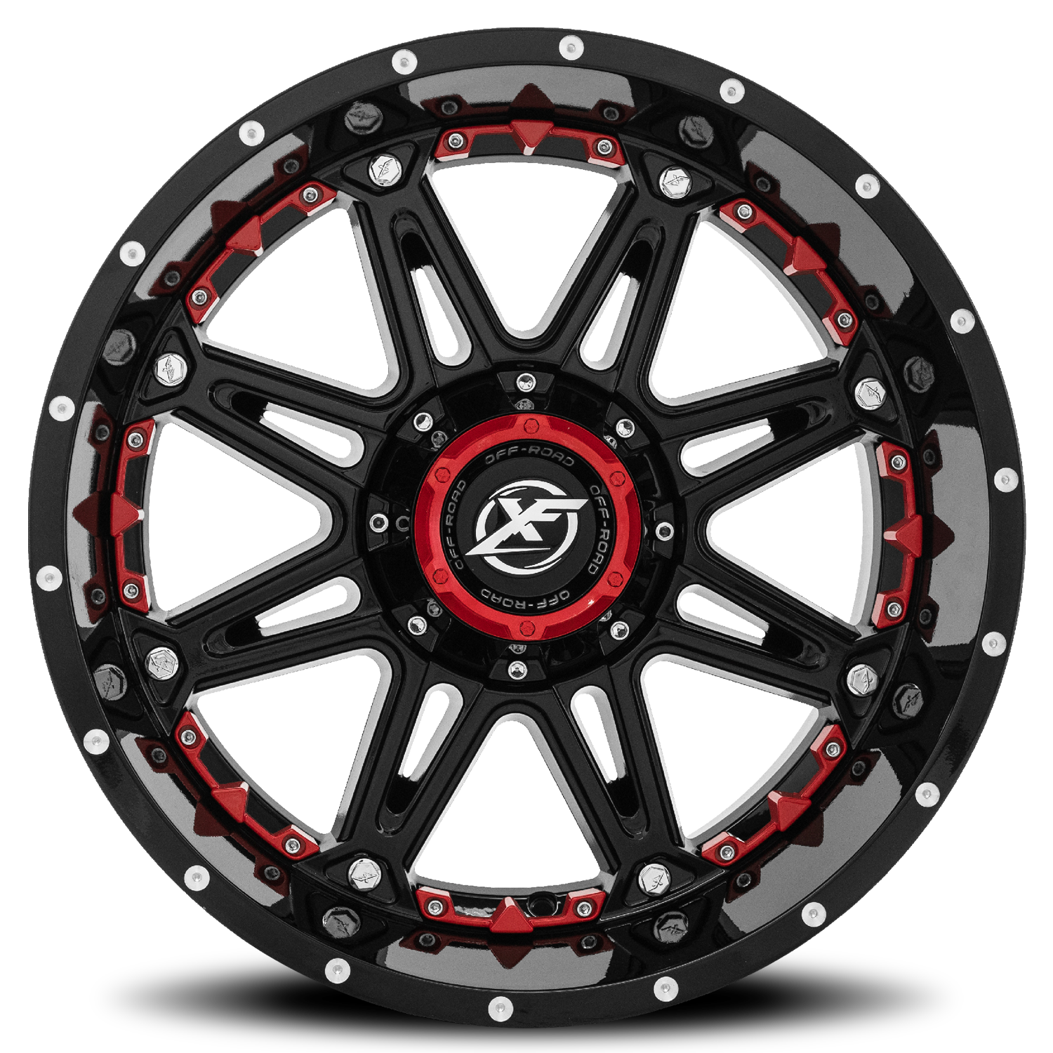 XF OFF-ROAD XF-217 20X10 -24 8X165.1/8X170 GLOSS BLACK + RED INSERTS