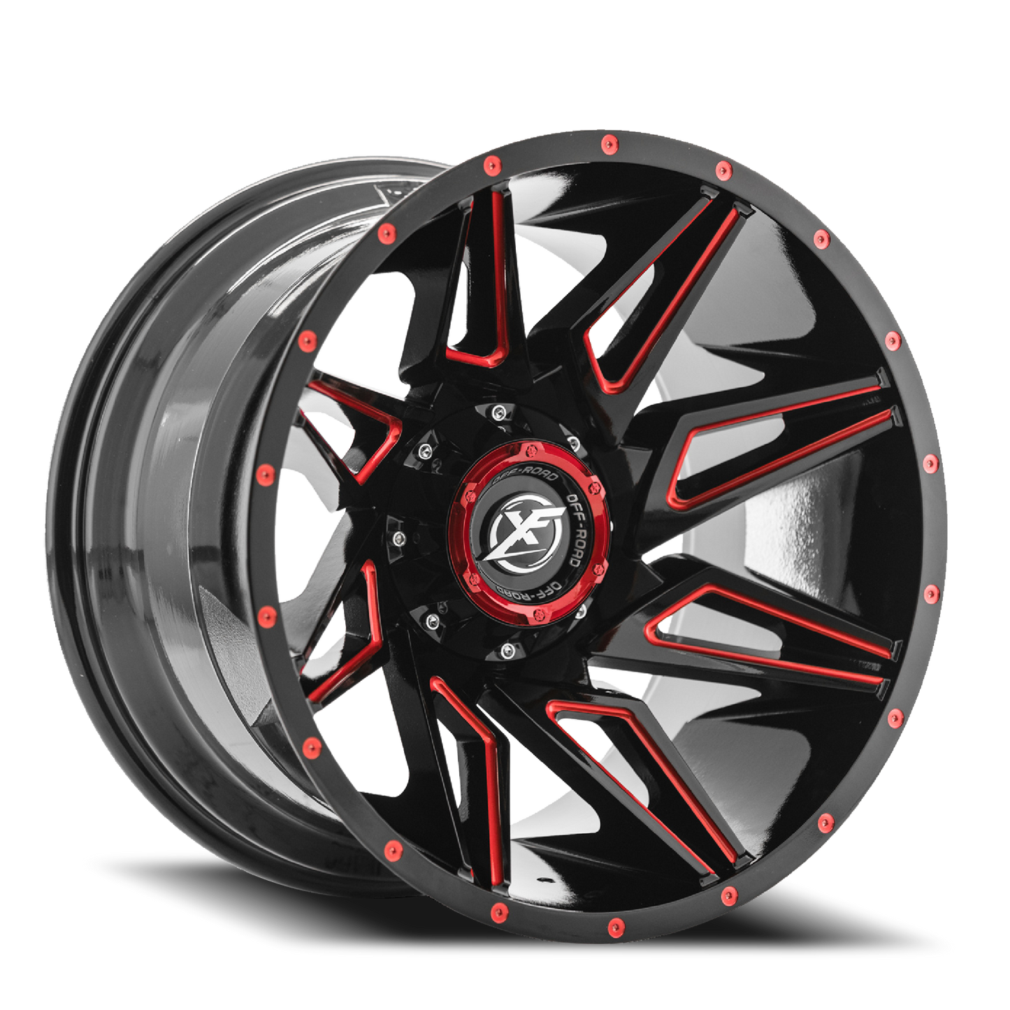 XF OFF-ROAD XF-218 22X12 -44 6X135/6X139.7 GLOSS BLACK & RED MILLED