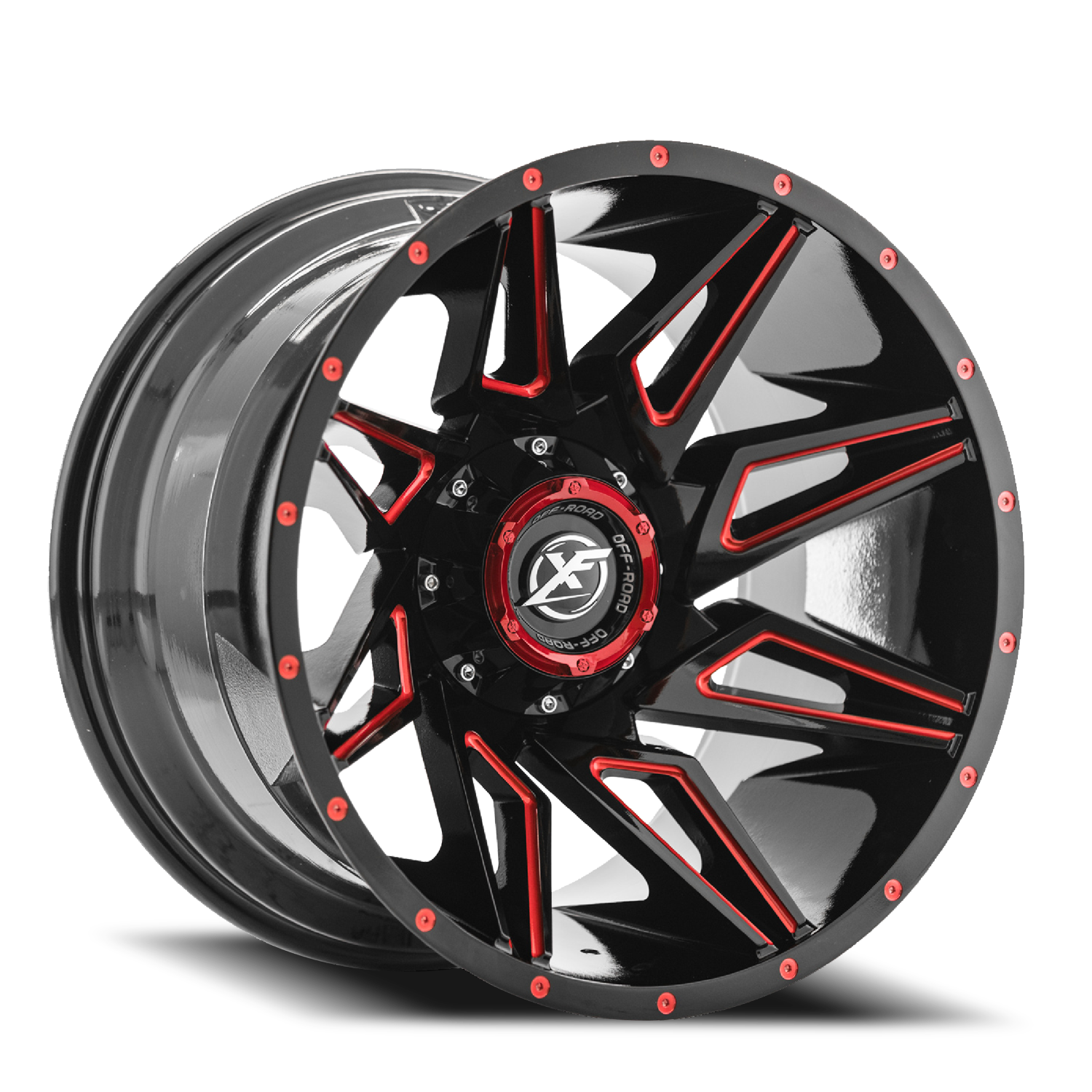 XF OFF-ROAD XF-218 20X10 -12 8X165.1/8X170 GLOSS BLACK & RED MILLED