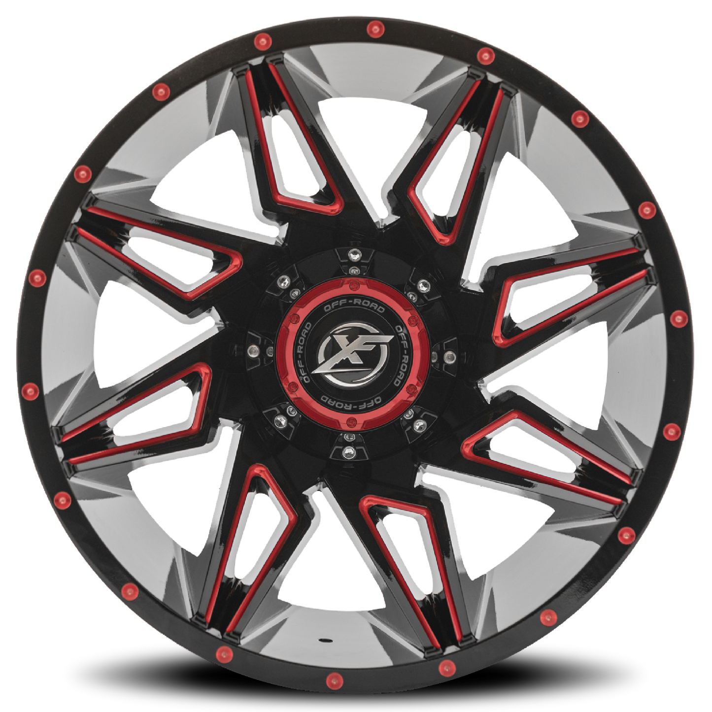XF OFF-ROAD XF-218 22X12 -44 5X139.7/5X150 GLOSS BLACK & RED MILLED