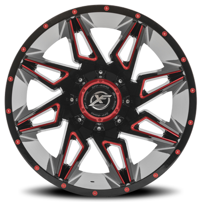 XF OFF-ROAD XF-218 22X12 -44 5X139.7/5X150 GLOSS BLACK & RED MILLED