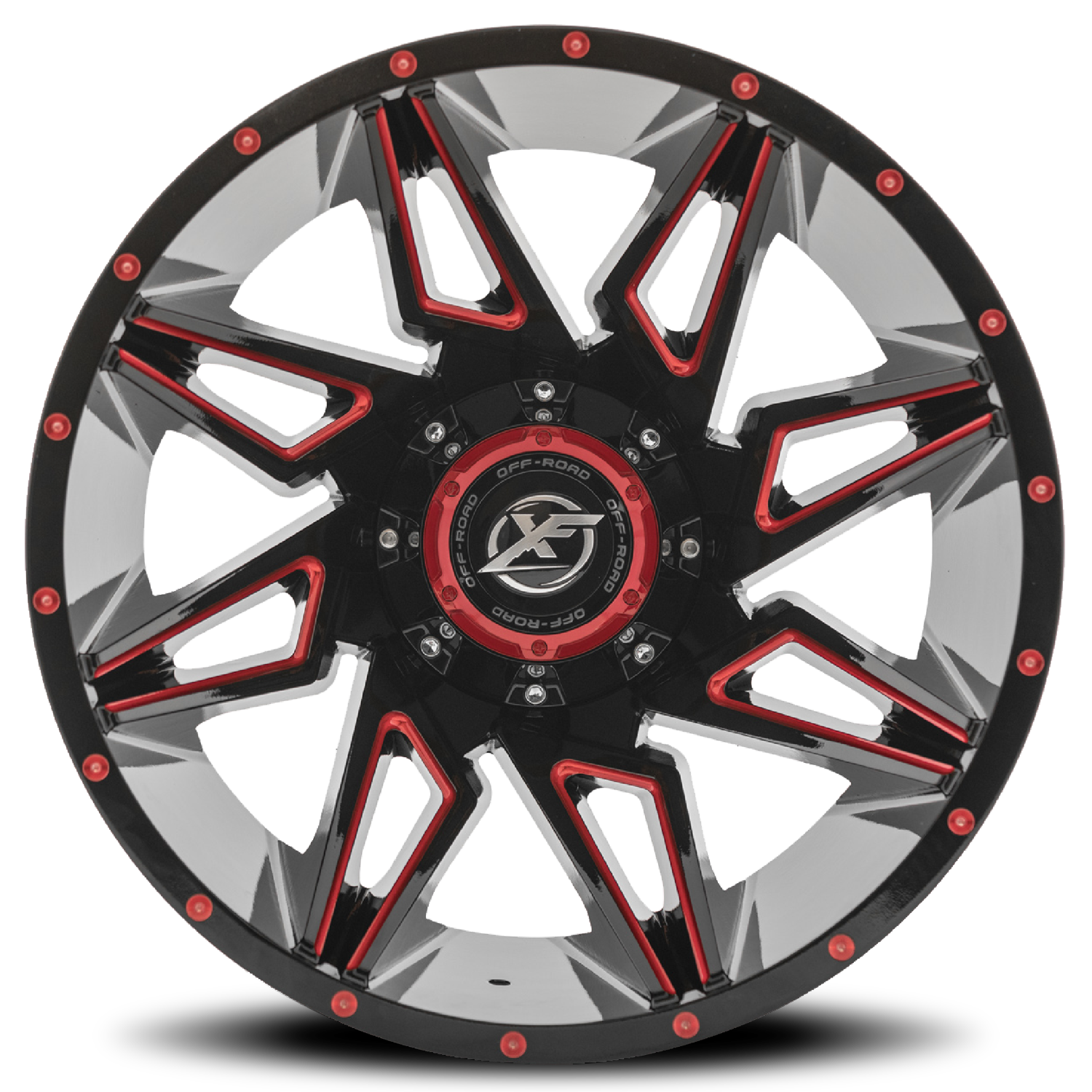 XF OFF-ROAD XF-218 22X12 -44 6X135/6X139.7 GLOSS BLACK & RED MILLED