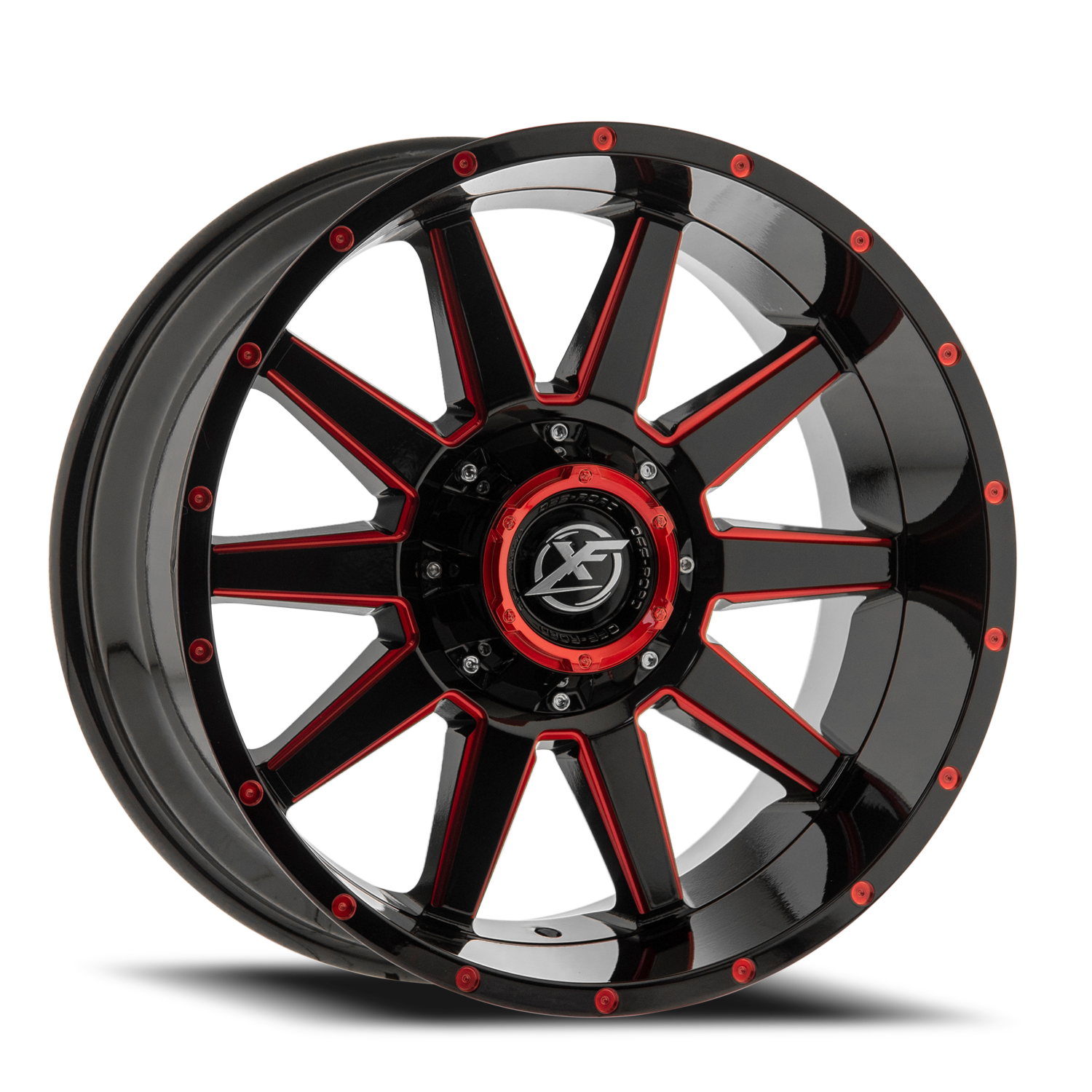 XF OFF-ROAD XF-219 20X9 12 6X135/6X139.7 GLOSS BLACK & RED MILLED