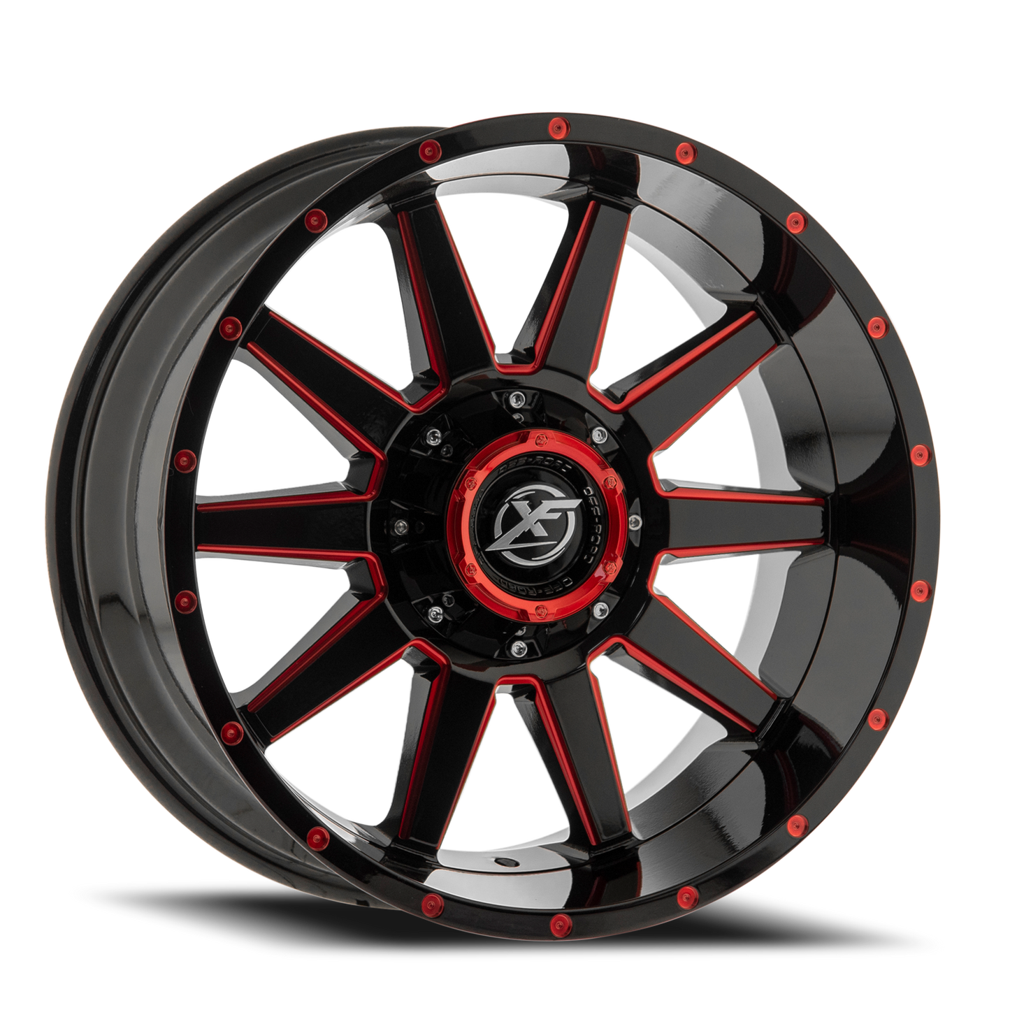 XF OFF-ROAD XF-219 20X10 -12 6X135/6X139.7 GLOSS BLACK & RED MILLED