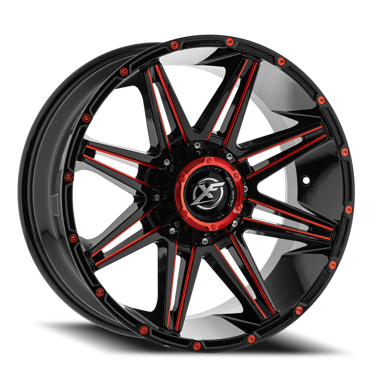 XF OFF-ROAD XF-220 20X12 -44 5X139.7/5X150 GLOSS BLACK & RED MILLED