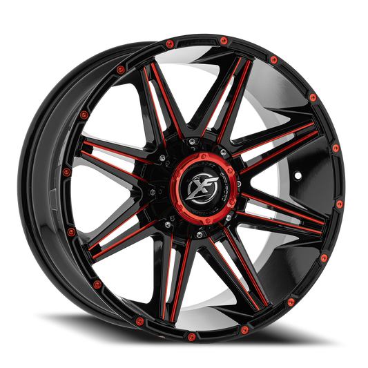 XF OFF-ROAD XF-220 22X12 -44 6X135/6X139.7 GLOSS BLACK & RED MILLED