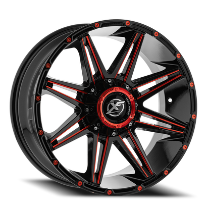 XF OFF-ROAD XF-220 18X9 12 6X135/6X139.7 GLOSS BLACK & RED MILLED