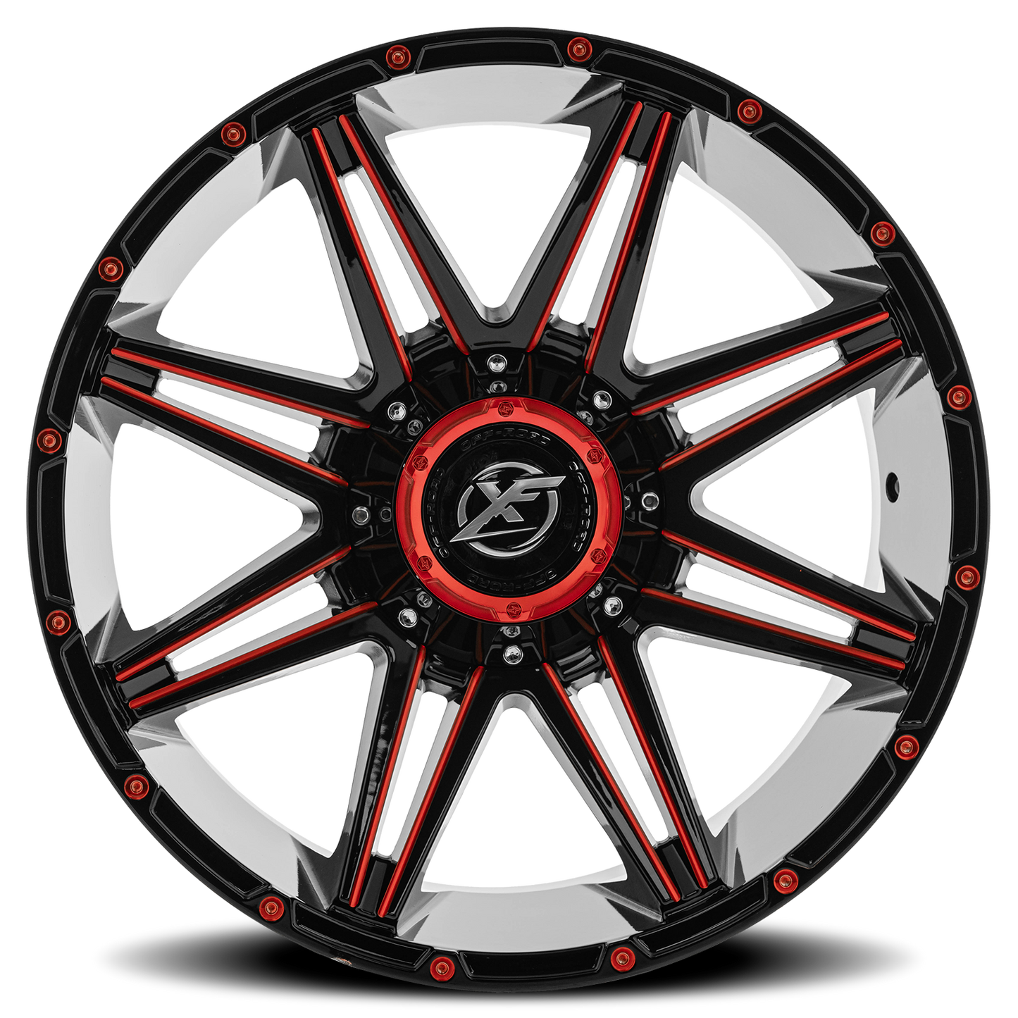 XF OFF-ROAD XF-220 20X10 -24 5X127/5X139.7 GLOSS BLACK & RED MILLED