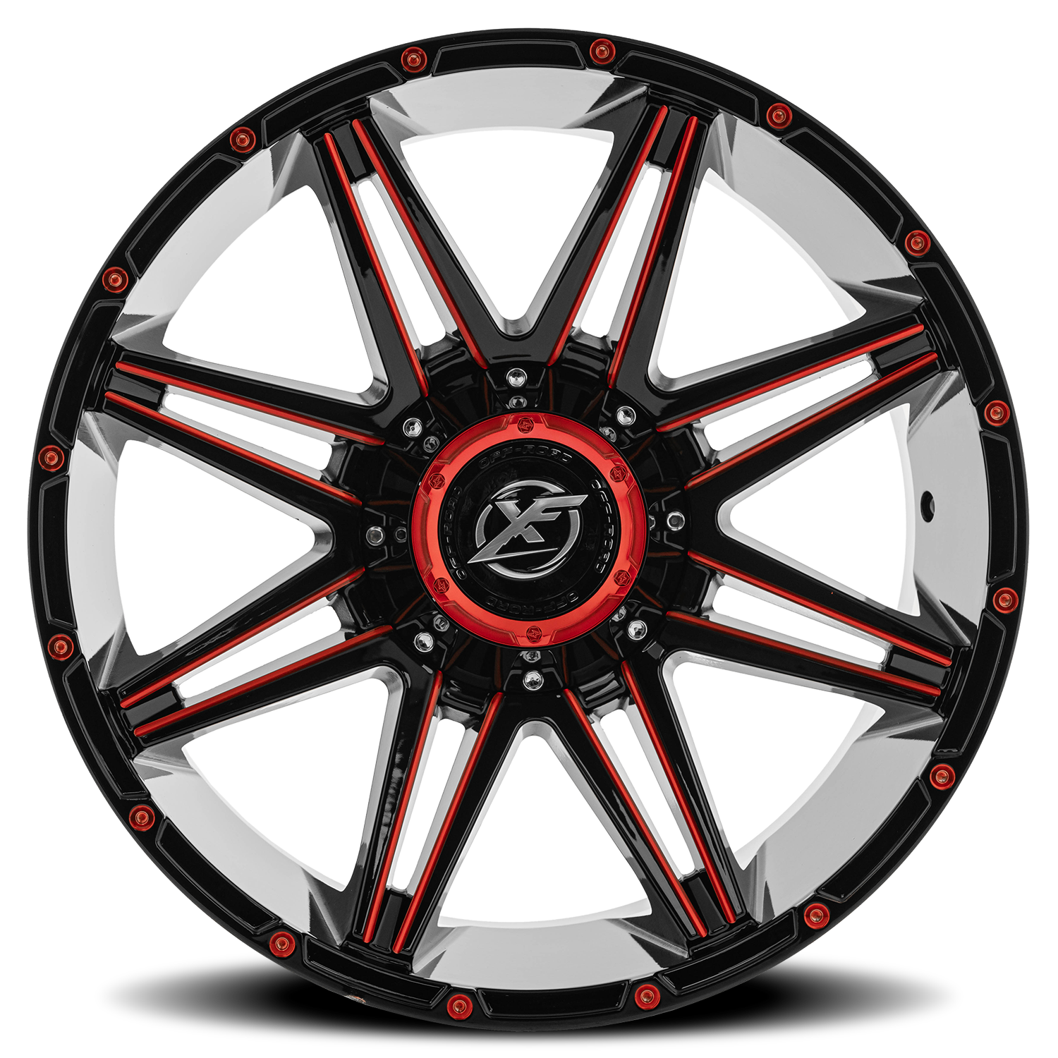 XF OFF-ROAD XF-220 18X9 12 6X135/6X139.7 GLOSS BLACK & RED MILLED