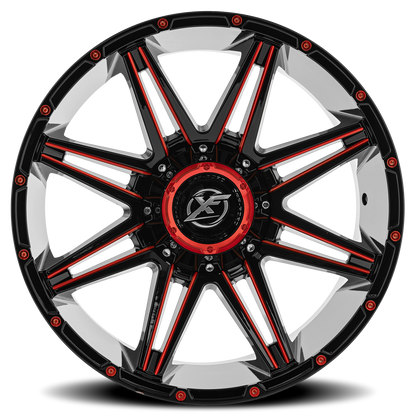 XF OFF-ROAD XF-220 20X12 -44 6X135/6X139.7 GLOSS BLACK & RED MILLED
