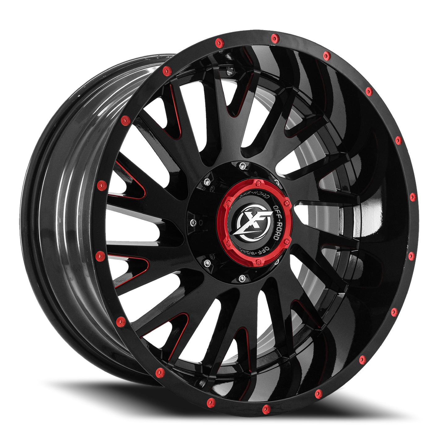 XF OFF-ROAD XF-221 20X10 -24 5X127/5X139.7 GLOSS BLACK & RED MILLED