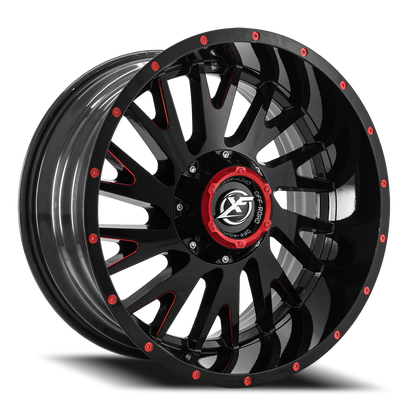 XF OFF-ROAD XF-221 20X10 -24 5X127/5X139.7 GLOSS BLACK & RED MILLED