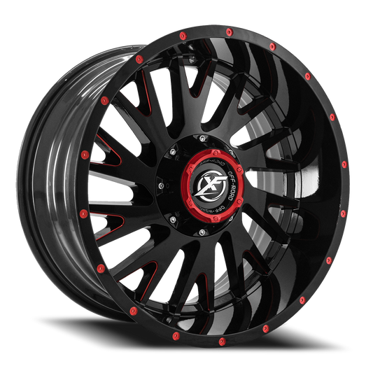 XF OFF-ROAD XF-221 20X12 -44 6X135/6X139.7 GLOSS BLACK & RED MILLED
