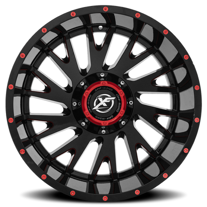 XF OFF-ROAD XF-221 20X12 -44 6X135/6X139.7 GLOSS BLACK & RED MILLED